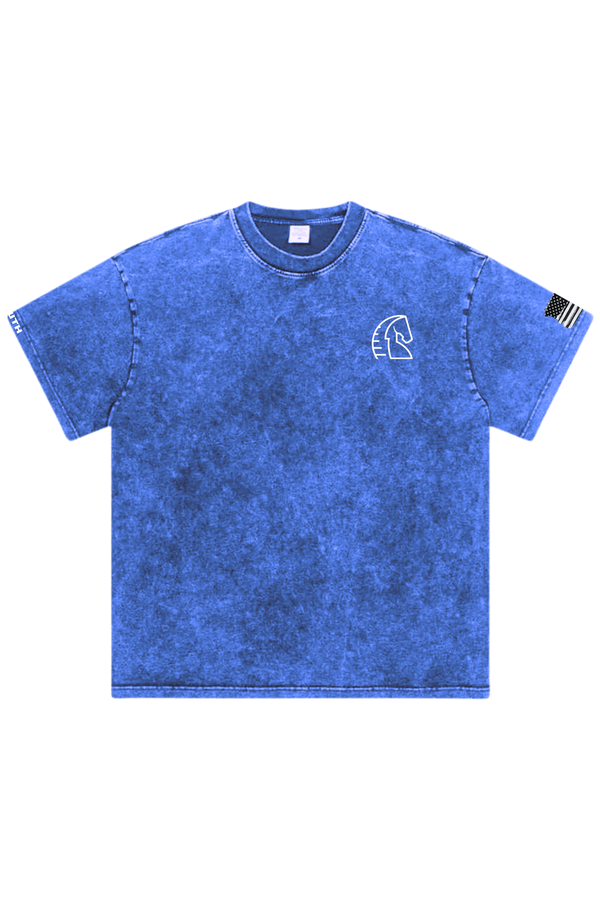 "PURSUE" OVERSIZED TEE BLUE ACID WASHED